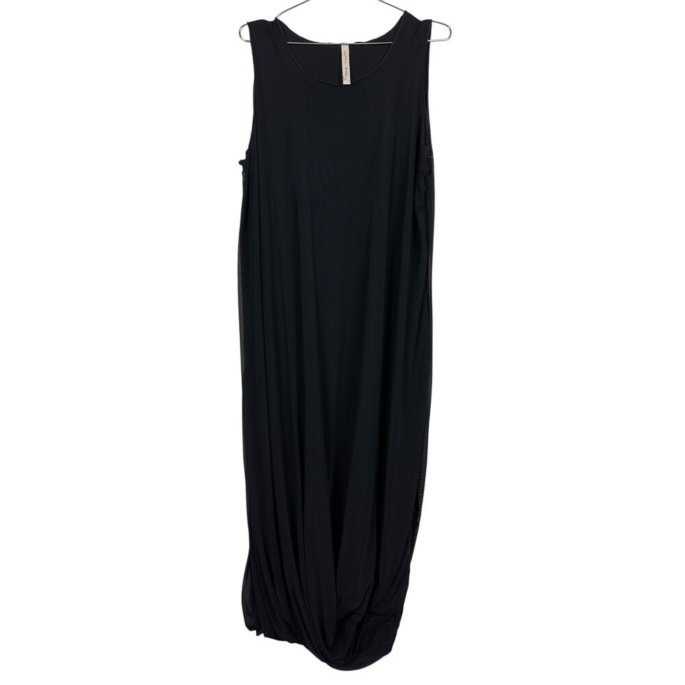 Cynthia Ashby Black Sleeveless Mesh Overlay Midi Dress Medium Lagenlook‎ Summer